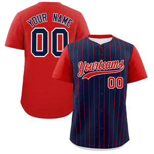 Custom Navy Red Pinstripe Personalized Two-Tone Authentic Baseball Jersey