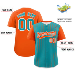 Custom Aqua Orange Pinstripe Personalized Two-Tone Authentic Baseball Jersey