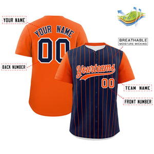 Custom Navy Orange Pinstripe Personalized Two-Tone Authentic Baseball Jersey