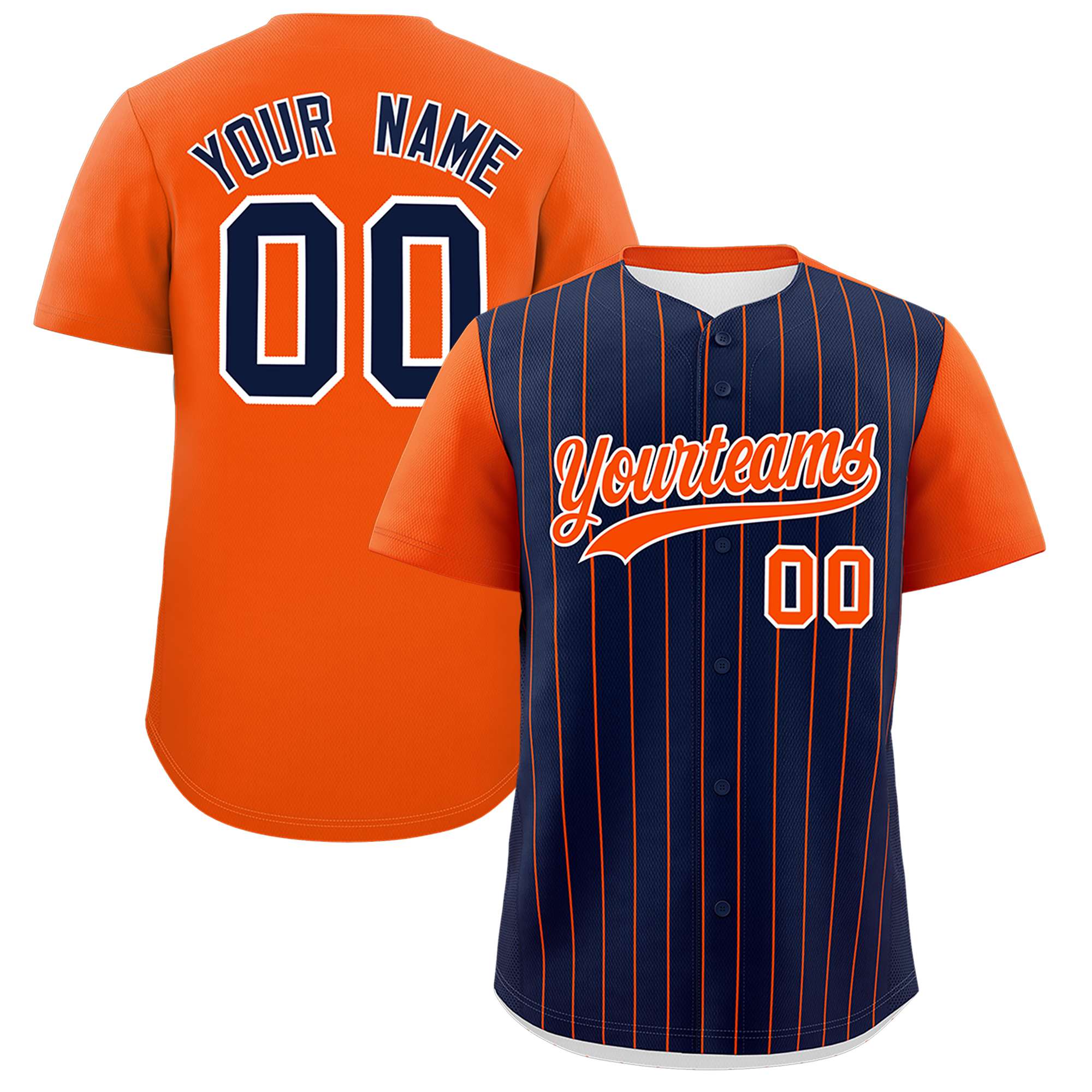 Custom Navy Orange Pinstripe Personalized Two-Tone Authentic Baseball Jersey