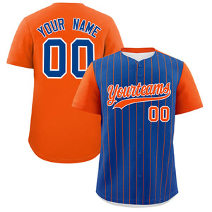 Custom Royal Orange Pinstripe Personalized Two-Tone Authentic Baseball Jersey