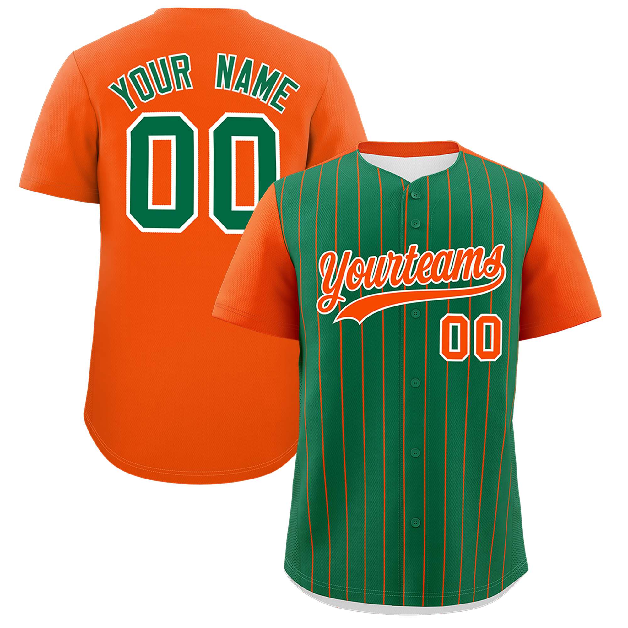 Custom Kelly Green Orange Pinstripe Personalized Two-Tone Authentic Baseball Jersey