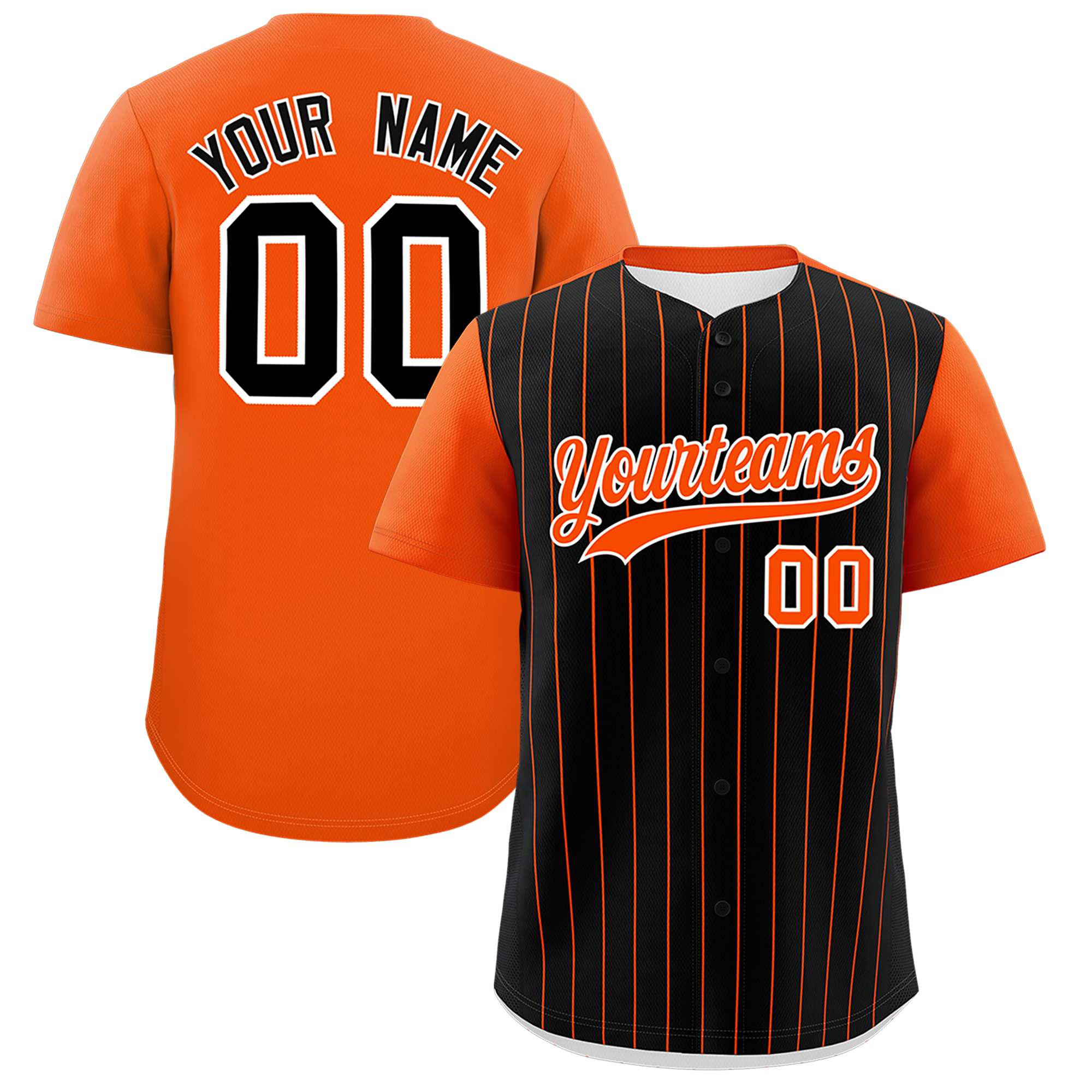 Custom Black Orange Pinstripe Personalized Two-Tone Authentic Baseball Jersey