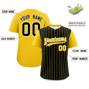 Custom Black Gold Pinstripe Personalized Two-Tone Authentic Baseball Jersey