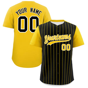 Custom Black Gold Pinstripe Personalized Two-Tone Authentic Baseball Jersey