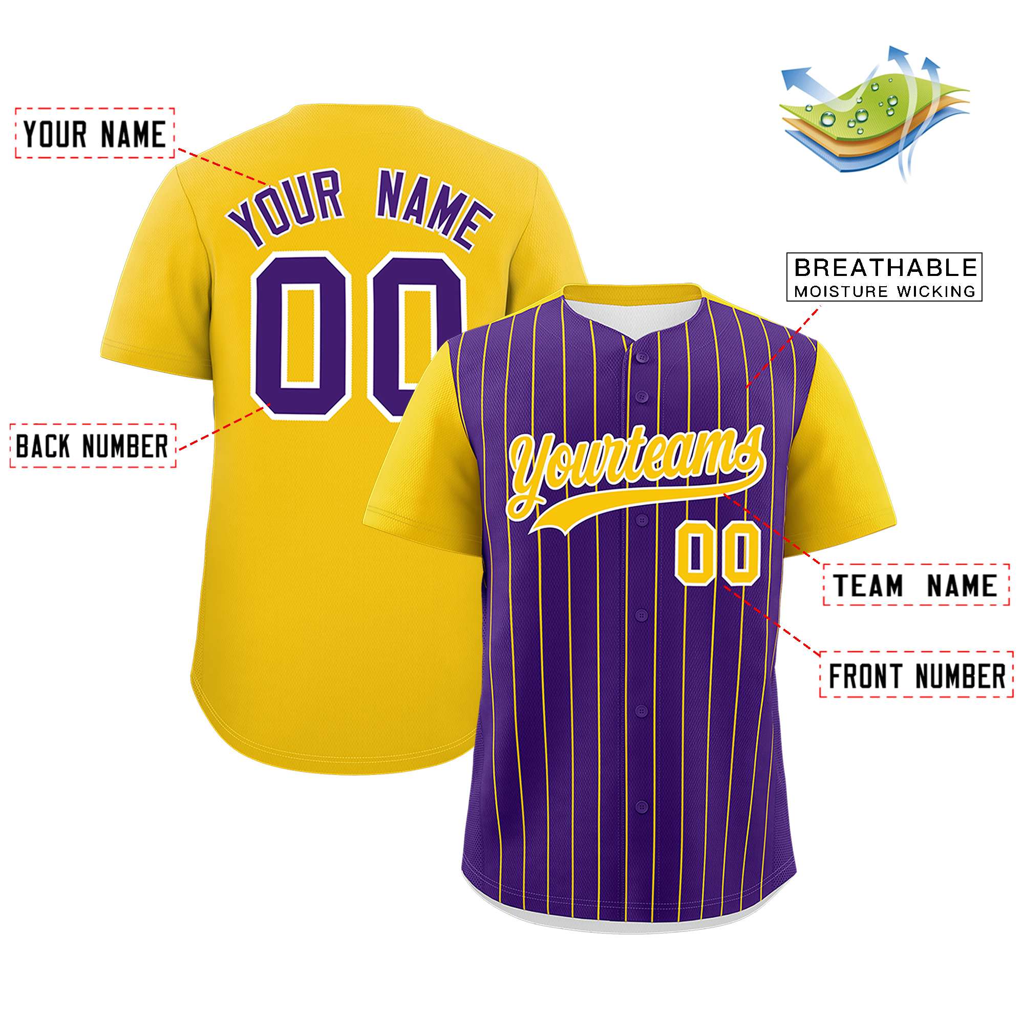 Custom Purple Gold Pinstripe Personalized Two-Tone Authentic Baseball Jersey