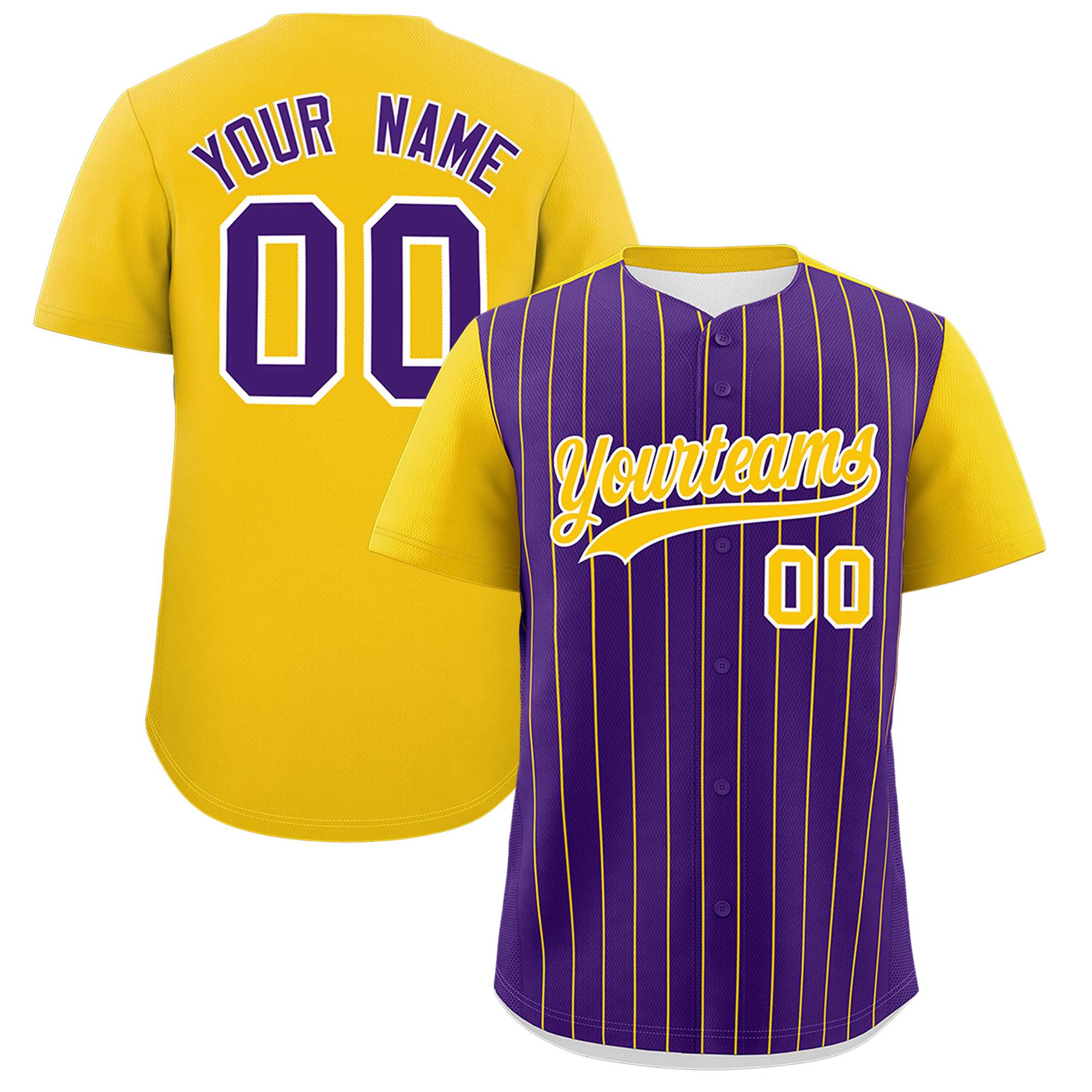 Custom Purple Gold Pinstripe Personalized Two-Tone Authentic Baseball Jersey