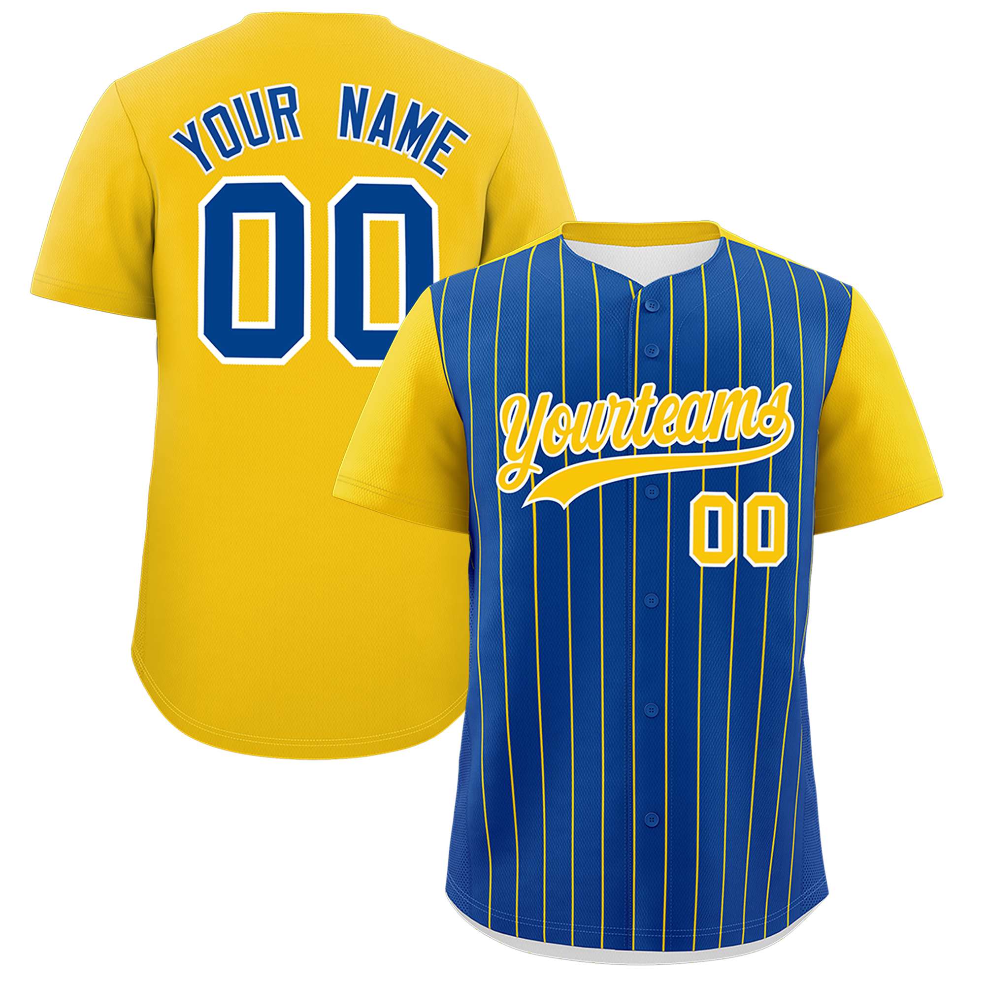 Custom Royal Gold Pinstripe Personalized Two-Tone Authentic Baseball Jersey