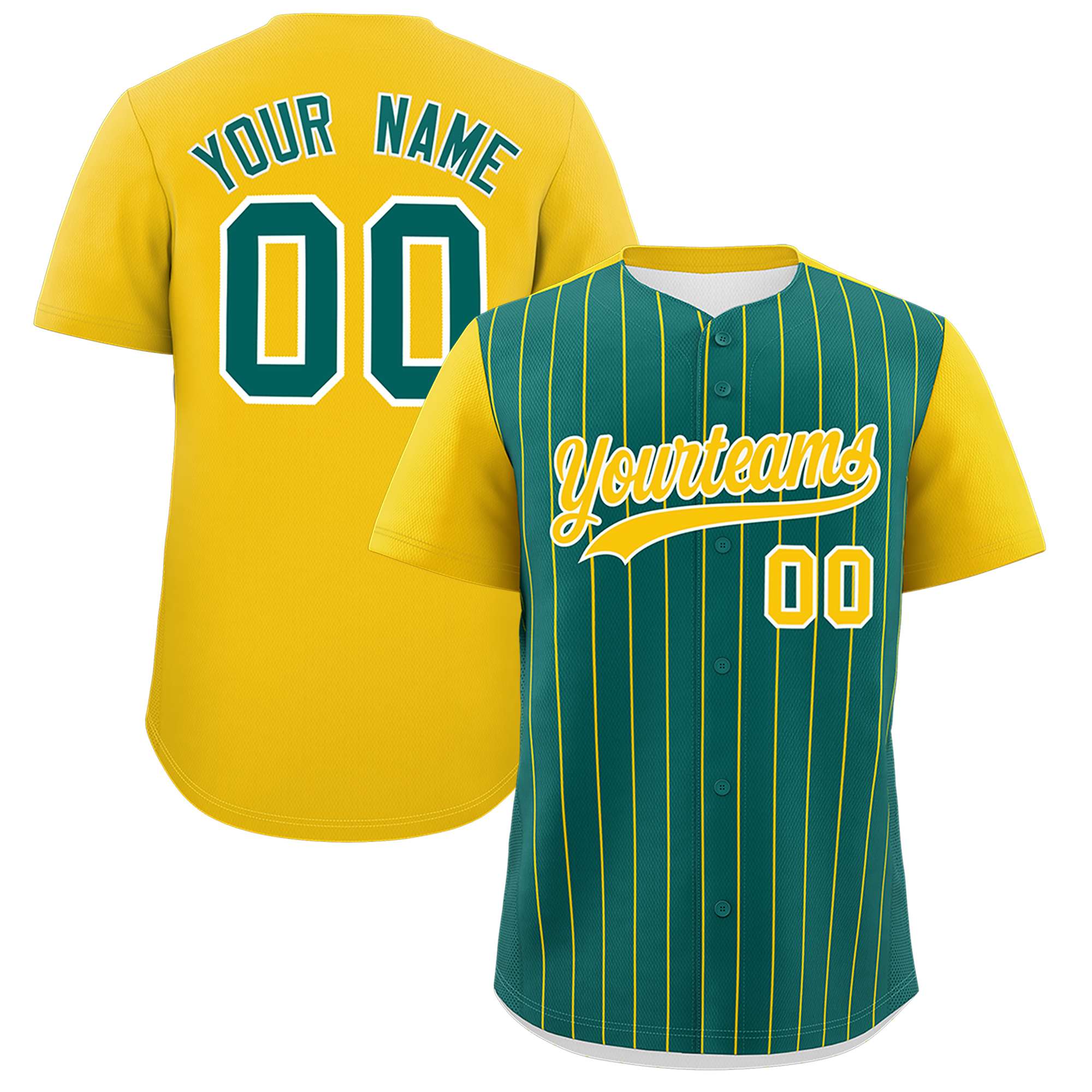 Custom Aqua Gold Pinstripe Personalized Two-Tone Authentic Baseball Jersey