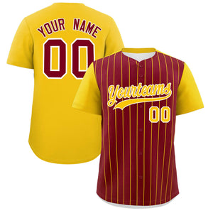 Custom Crimson Gold Pinstripe Personalized Two-Tone Authentic Baseball Jersey