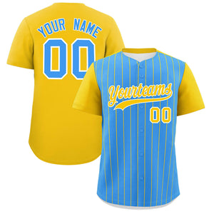 Custom Powder Blue Gold Pinstripe Personalized Two-Tone Authentic Baseball Jersey