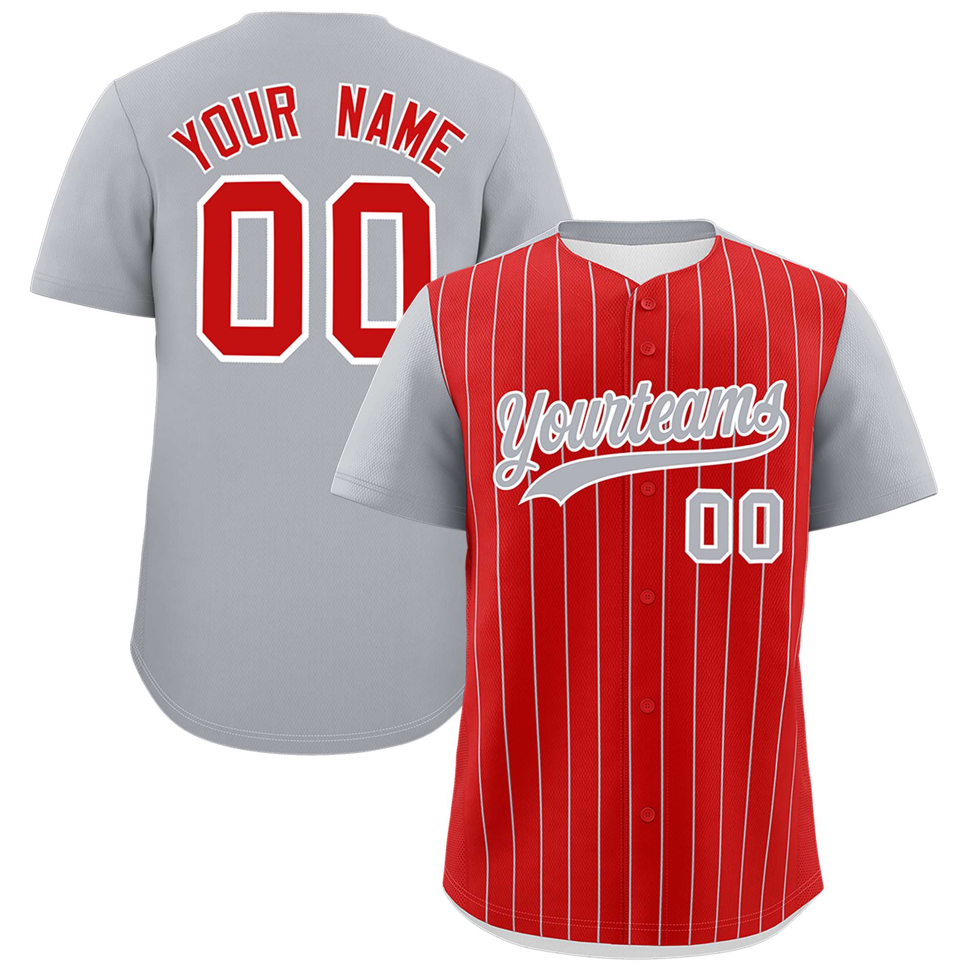 Custom Red Gray Pinstripe Personalized Two-Tone Authentic Baseball Jersey