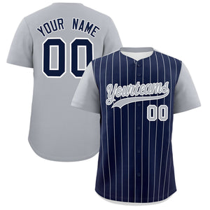 Custom Navy Gray Pinstripe Personalized Two-Tone Authentic Baseball Jersey