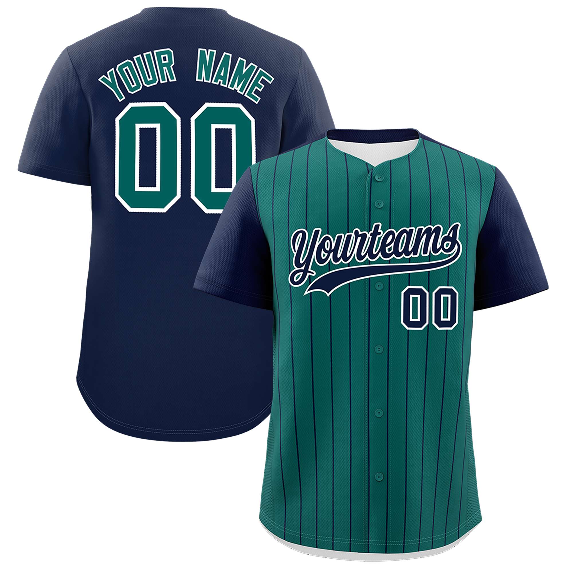 Custom Aqua Navy Pinstripe Personalized Two-Tone Authentic Baseball Jersey