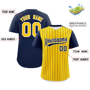 Custom Gold Navy Pinstripe Personalized Two-Tone Authentic Baseball Jersey