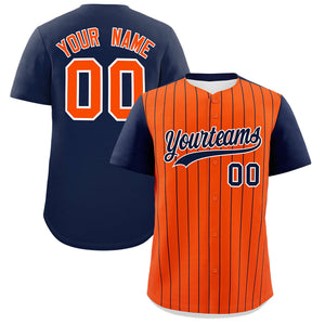 Custom Orange Navy Pinstripe Personalized Two-Tone Authentic Baseball Jersey