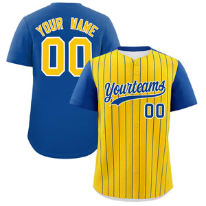 Custom Gold Royal Pinstripe Personalized Two-Tone Authentic Baseball Jersey