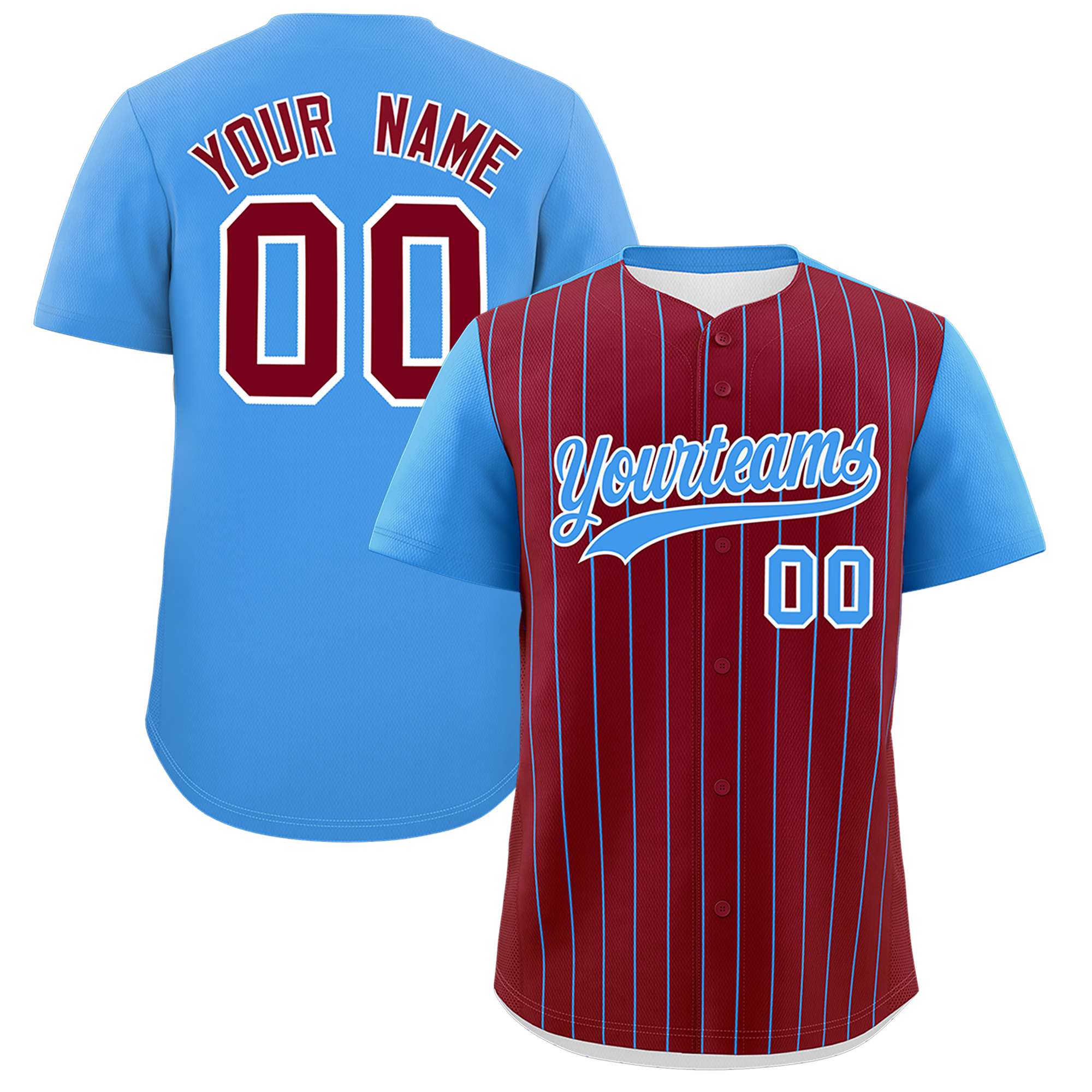 Custom Crimson Powder Blue Pinstripe Personalized Two-Tone Authentic Baseball Jersey