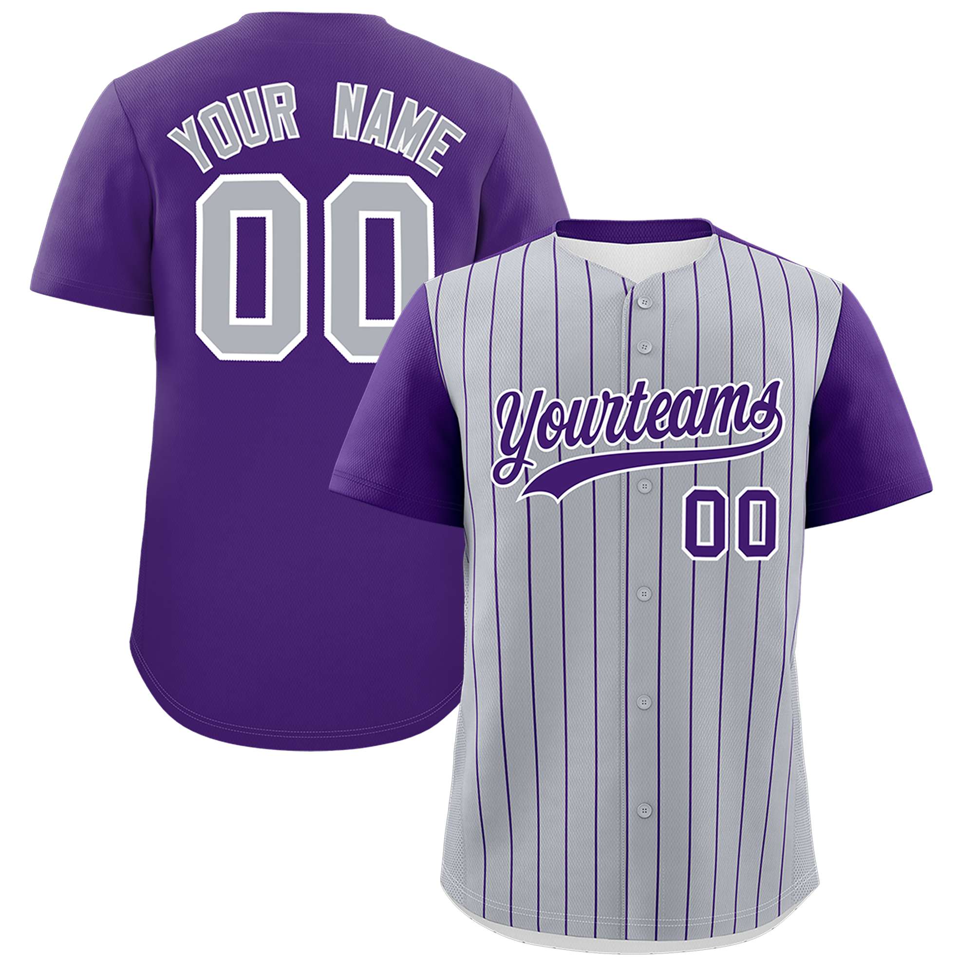 Custom Gray Purple Pinstripe Personalized Two-Tone Authentic Baseball Jersey