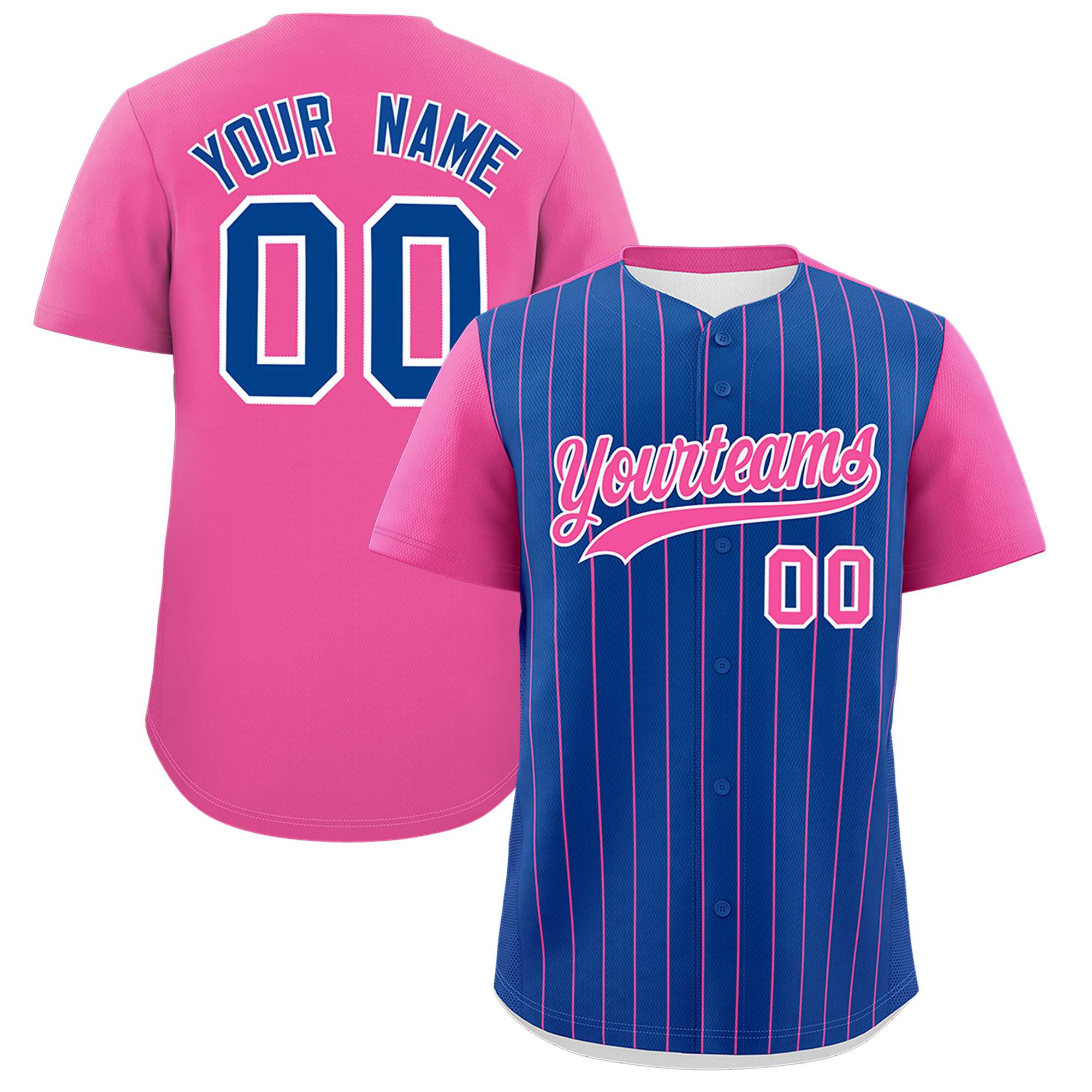 Custom Royal Pink Pinstripe Personalized Two-Tone Authentic Baseball Jersey