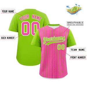 Custom Pink Neon Green Pinstripe Personalized Two-Tone Authentic Baseball Jersey