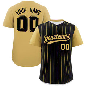 Custom Black Old Gold Pinstripe Personalized Two-Tone Authentic Baseball Jersey