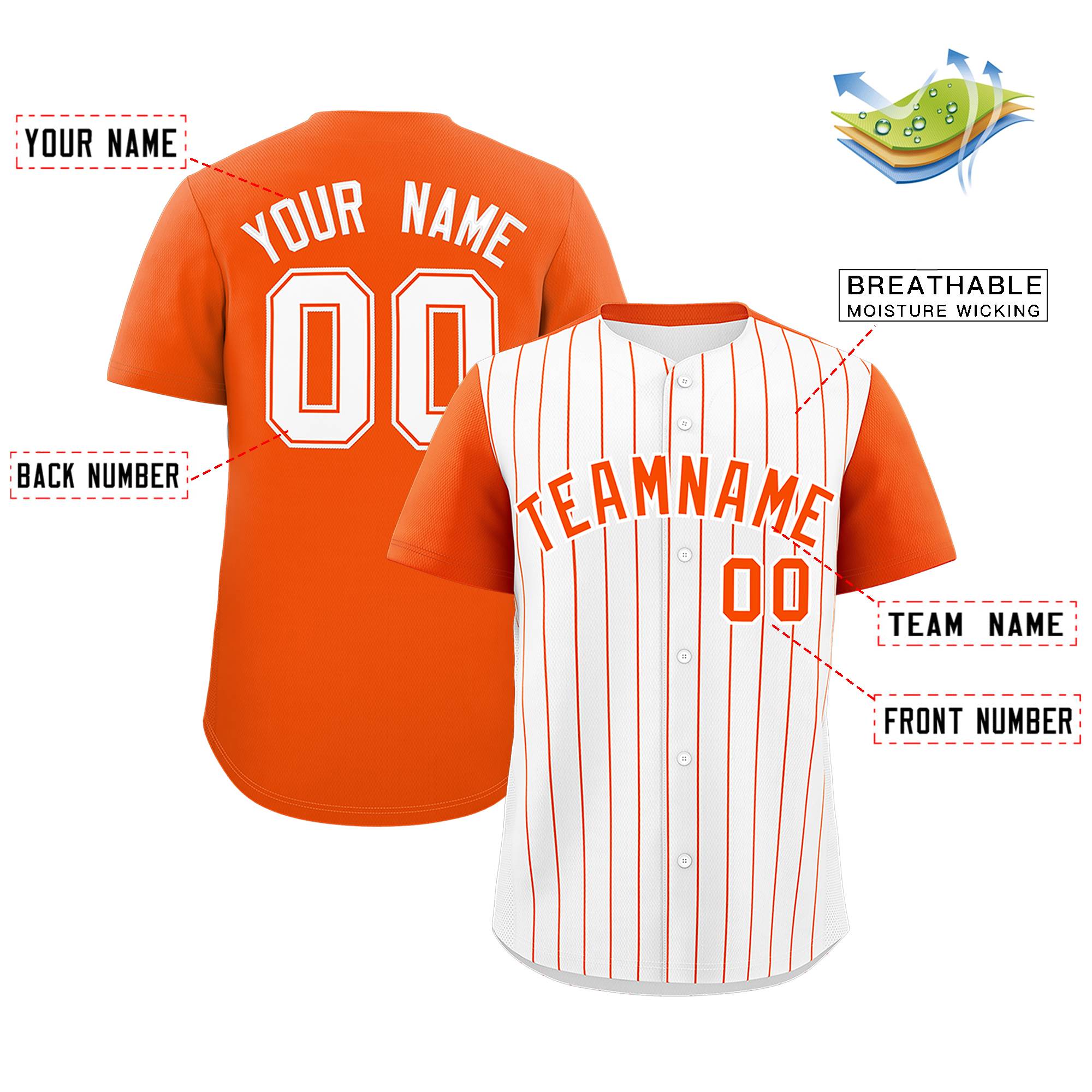 Custom White Orange Pinstripe Personalized Two-Tone Authentic Baseball Jersey