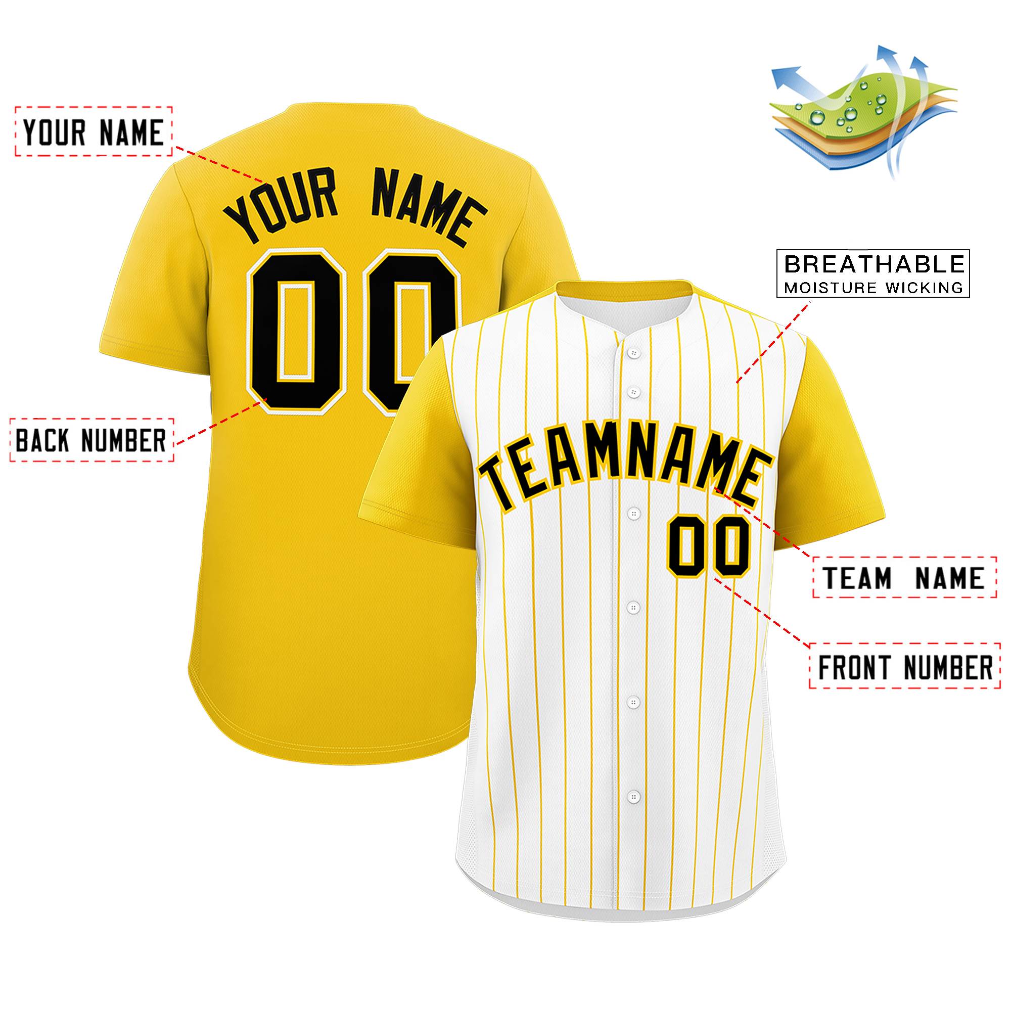 Custom White Gold Pinstripe Personalized Two-Tone Authentic Baseball Jersey