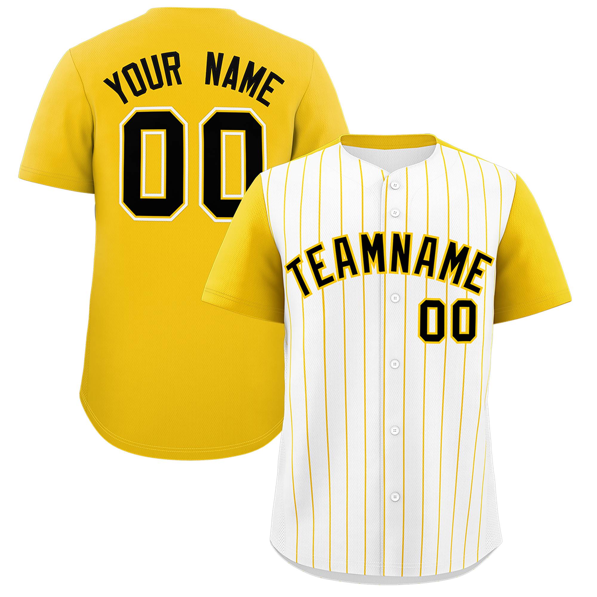 Custom White Gold Pinstripe Personalized Two-Tone Authentic Baseball Jersey