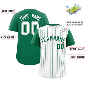 Custom White Kelly Green Pinstripe Personalized Two-Tone Authentic Baseball Jersey