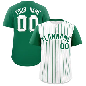 Custom White Kelly Green Pinstripe Personalized Two-Tone Authentic Baseball Jersey