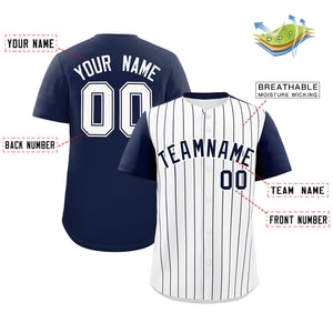 Custom White Navy Pinstripe Personalized Two-Tone Authentic Baseball Jersey