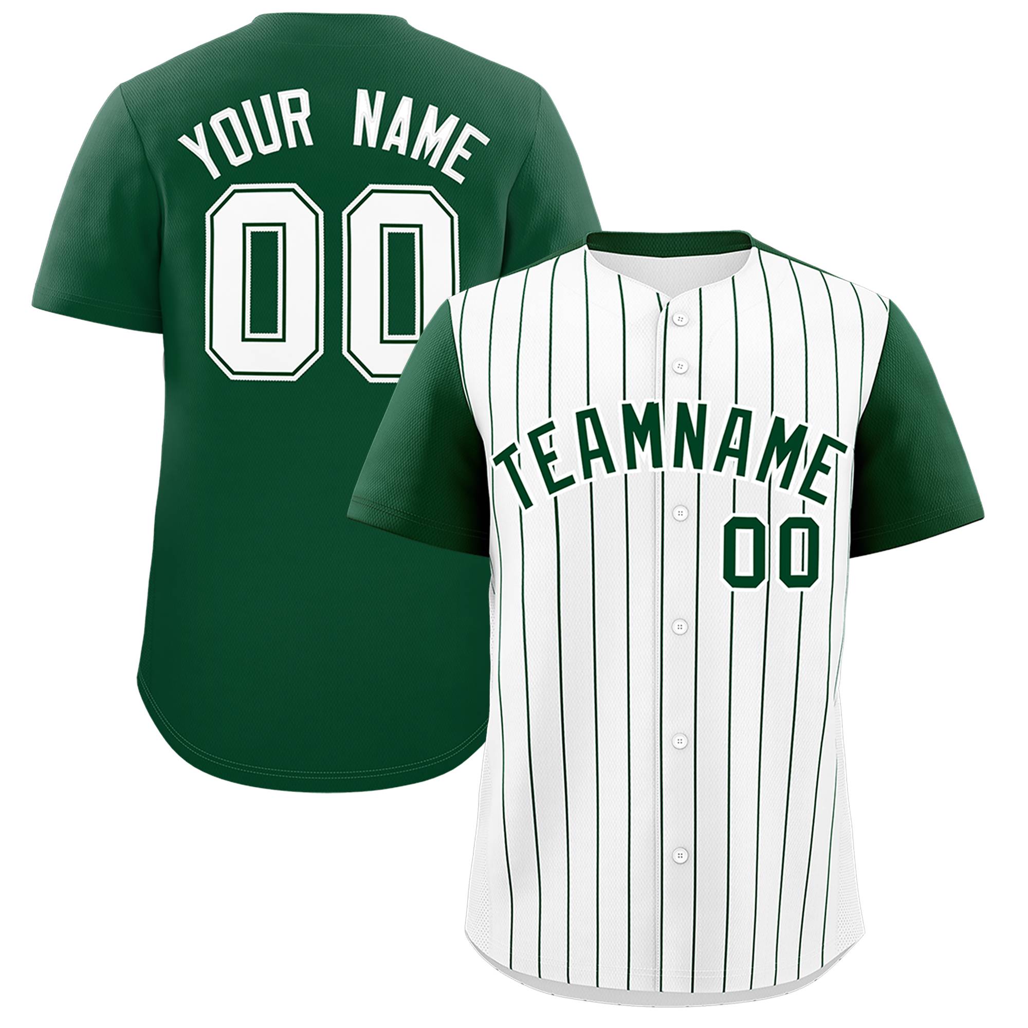 Custom White Green Pinstripe Personalized Two-Tone Authentic Baseball Jersey