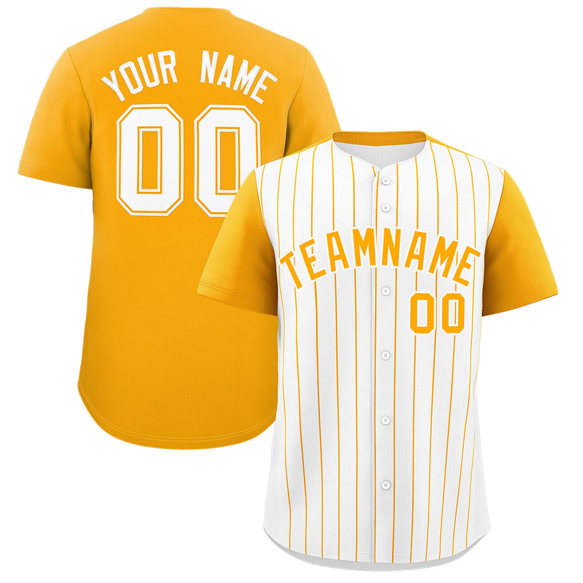 Custom White Yellow Pinstripe Personalized Two-Tone Authentic Baseball Jersey