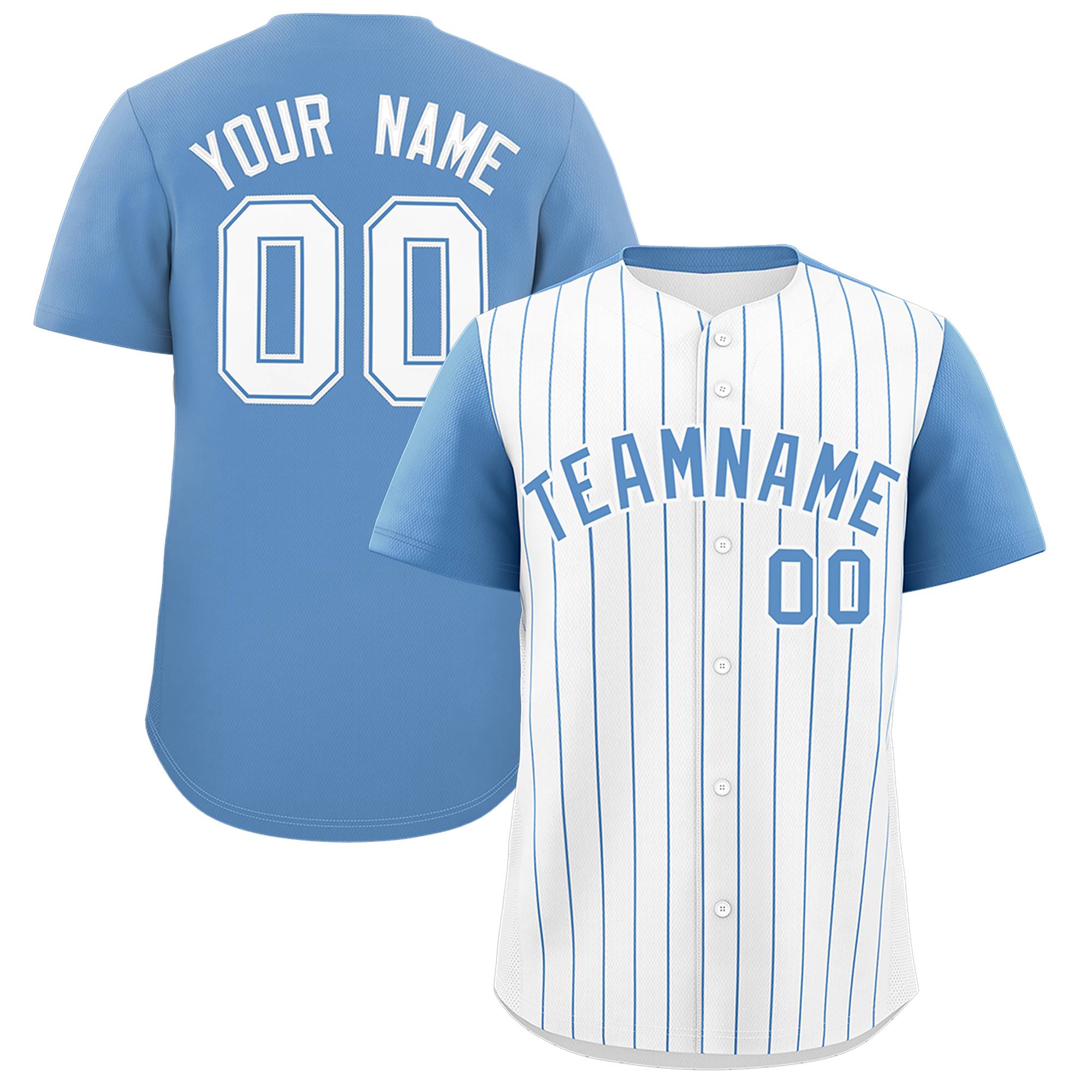 Custom White Light Blue Pinstripe Personalized Two-Tone Authentic Baseball Jersey