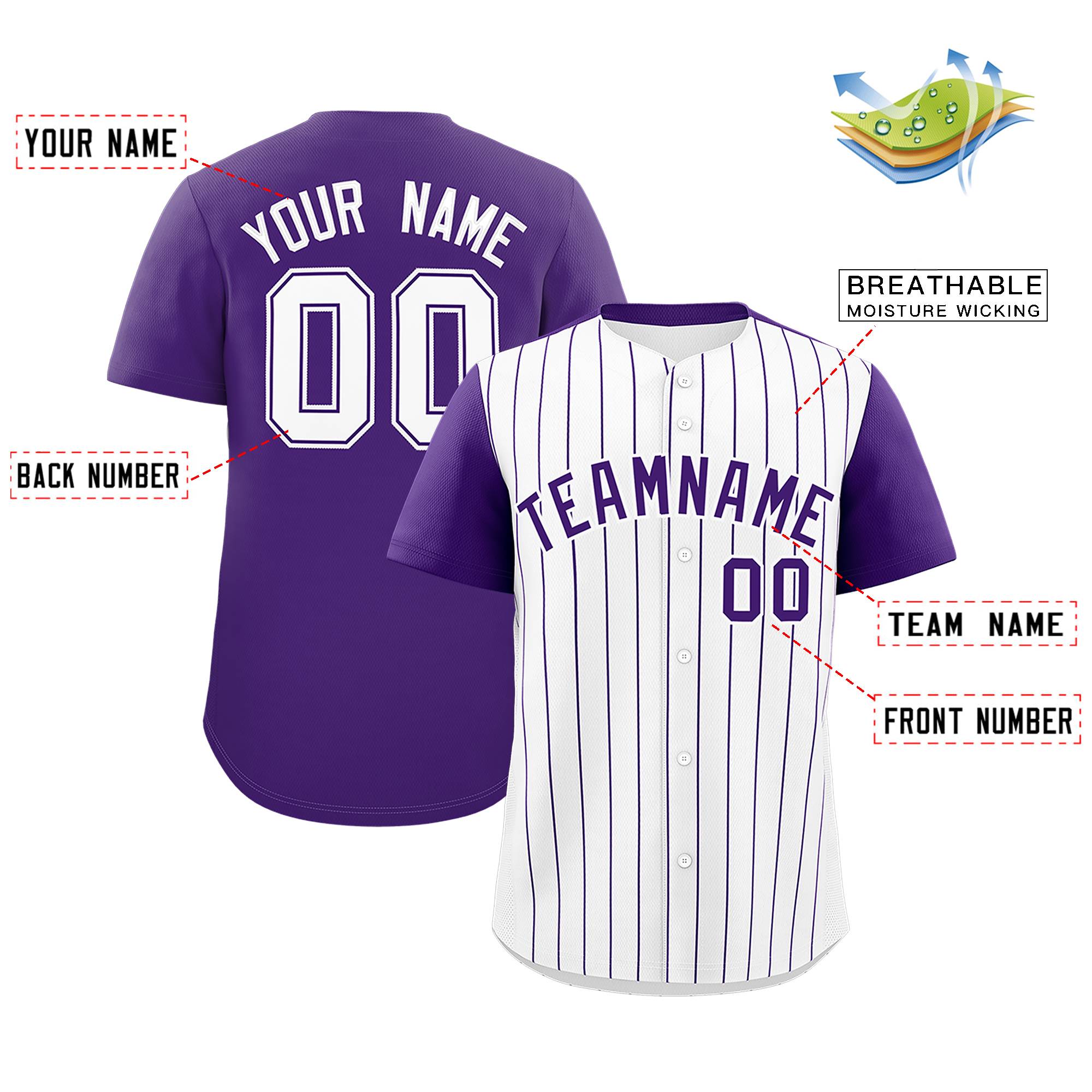 Custom White Purple Pinstripe Personalized Two-Tone Authentic Baseball Jersey