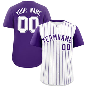 Custom White Purple Pinstripe Personalized Two-Tone Authentic Baseball Jersey