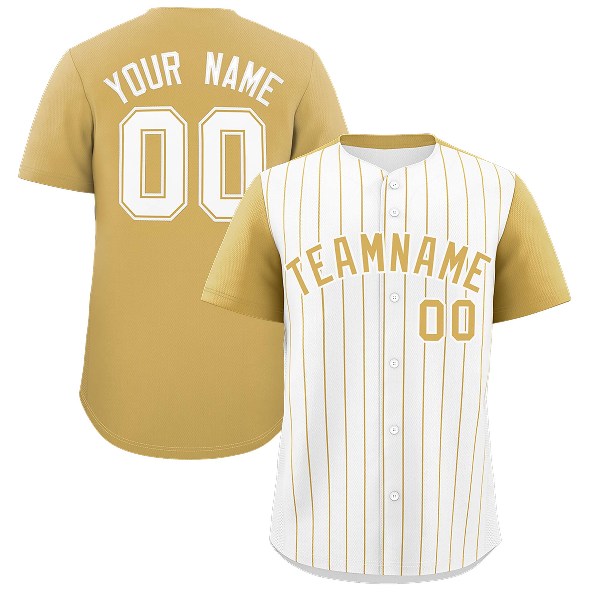 Custom White Old Gold Pinstripe Personalized Two-Tone Authentic Baseball Jersey