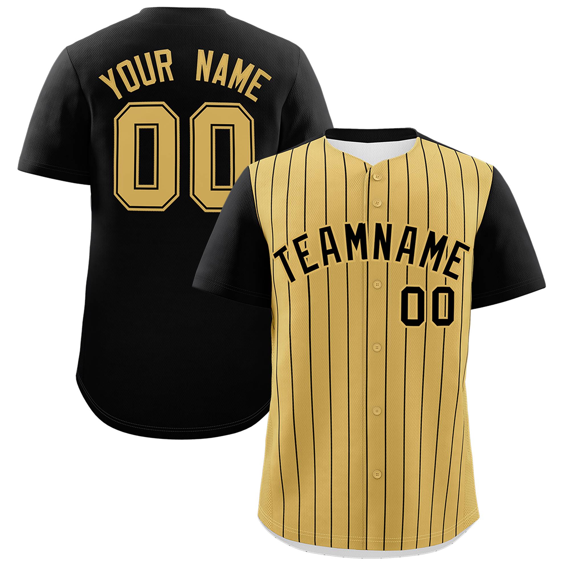 Custom Old Gold Black Pinstripe Personalized Two-Tone Authentic Baseball Jersey