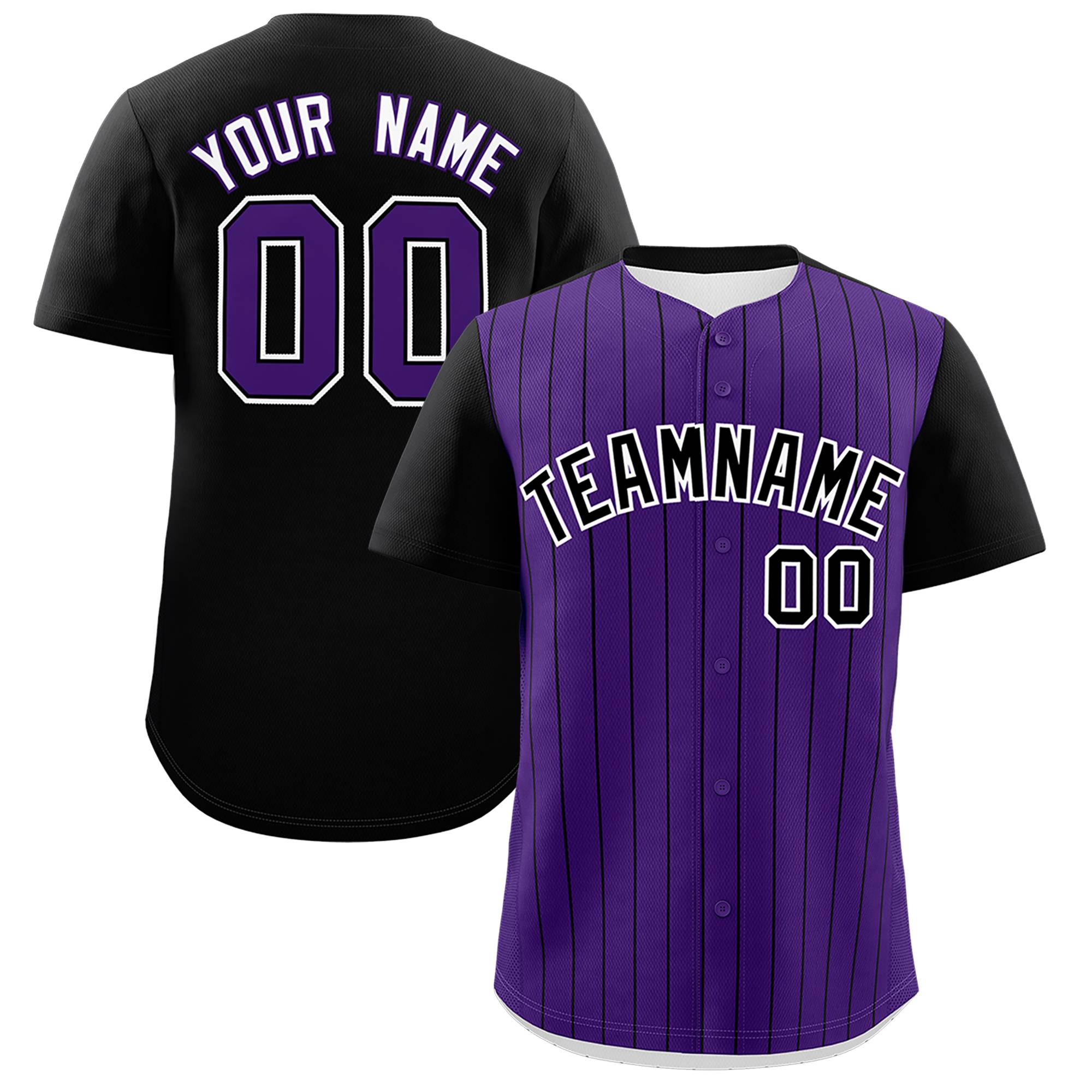 Custom Purple Black Pinstripe Personalized Two-Tone Authentic Baseball Jersey