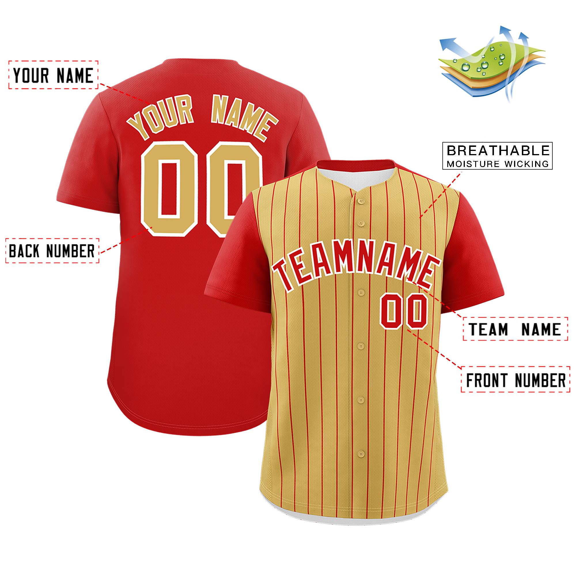 Custom Old Gold Red Pinstripe Personalized Two-Tone Authentic Baseball Jersey