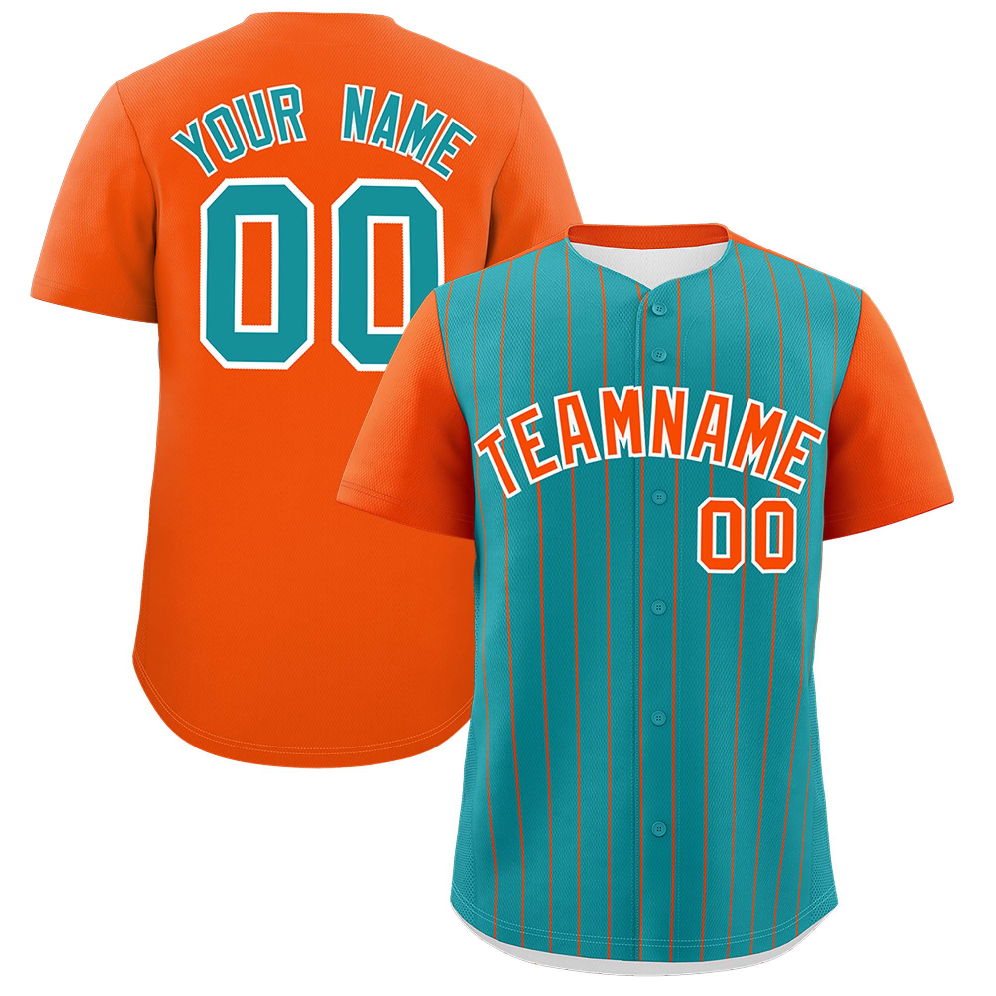 Custom Aqua Orange Pinstripe Personalized Two-Tone Authentic Baseball Jersey