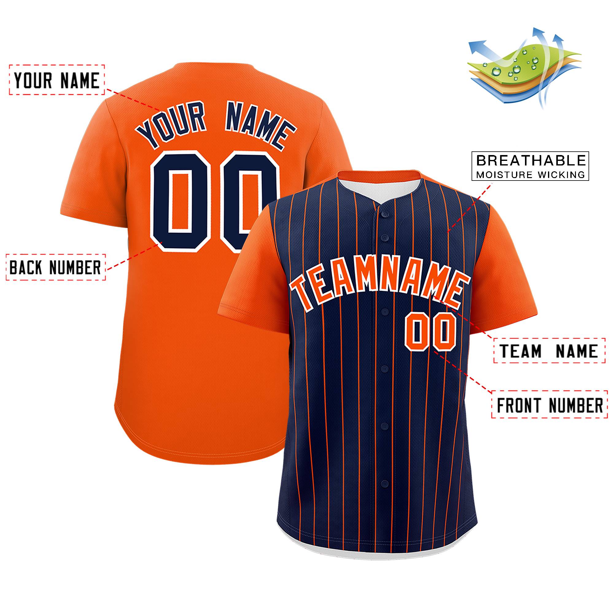 Custom Navy Orange Pinstripe Personalized Two-Tone Authentic Baseball Jersey