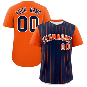 Custom Navy Orange Pinstripe Personalized Two-Tone Authentic Baseball Jersey