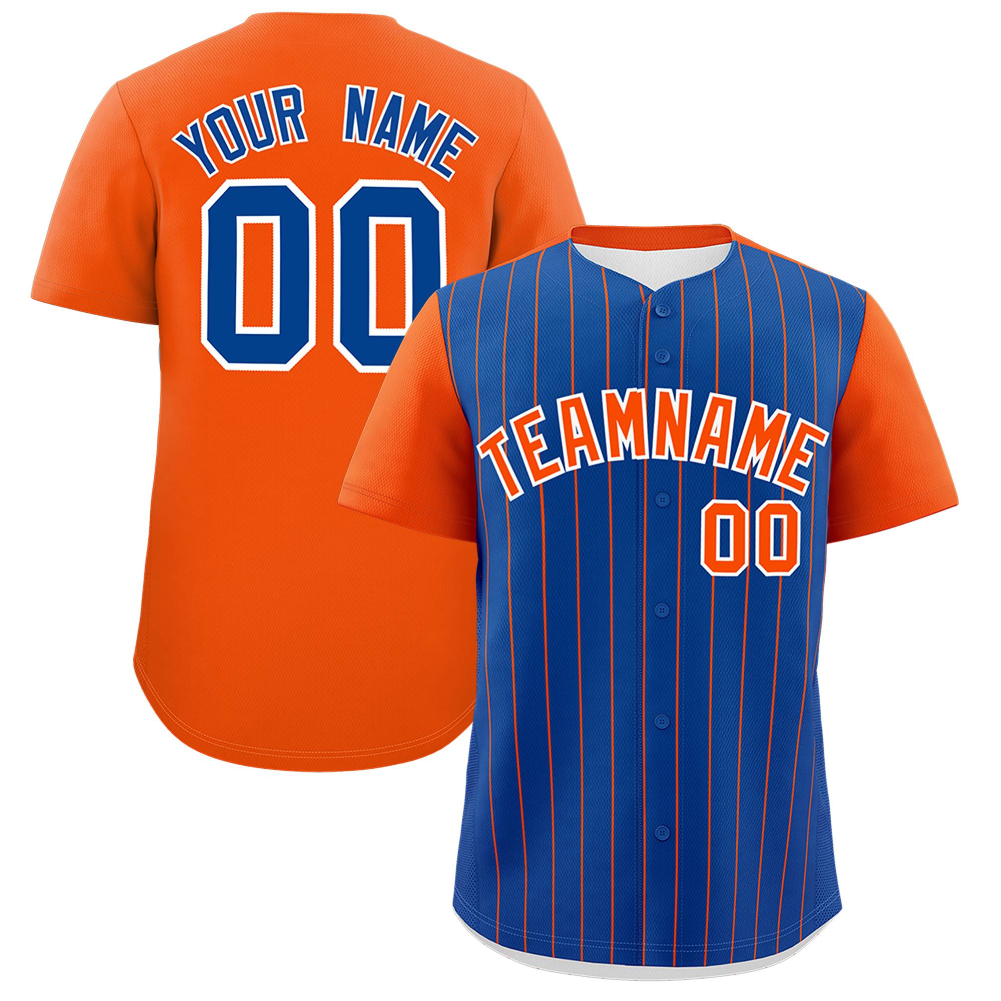 Custom Royal Orange Pinstripe Personalized Two-Tone Authentic Baseball Jersey