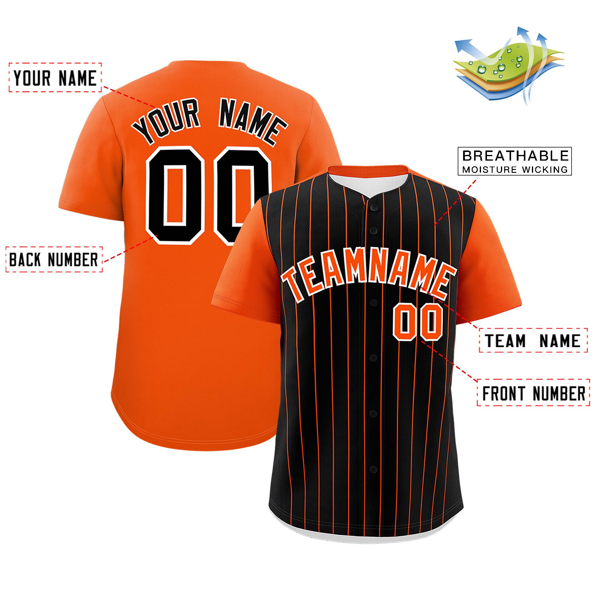 Custom Black Orange Pinstripe Personalized Two-Tone Authentic Baseball Jersey