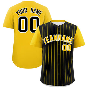 Custom Black Gold Pinstripe Personalized Two-Tone Authentic Baseball Jersey