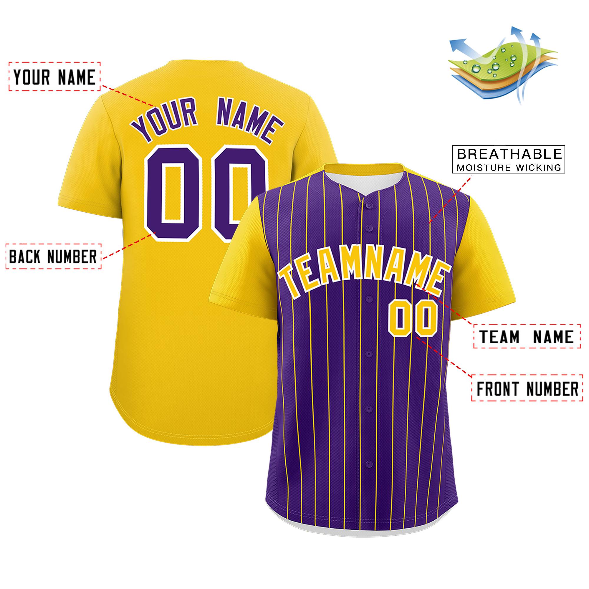 Custom Purple Gold Pinstripe Personalized Two-Tone Authentic Baseball Jersey