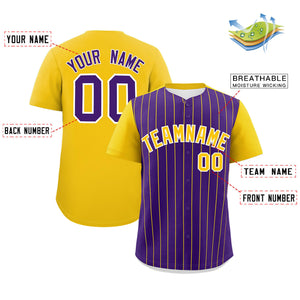 Custom Purple Gold Pinstripe Personalized Two-Tone Authentic Baseball Jersey