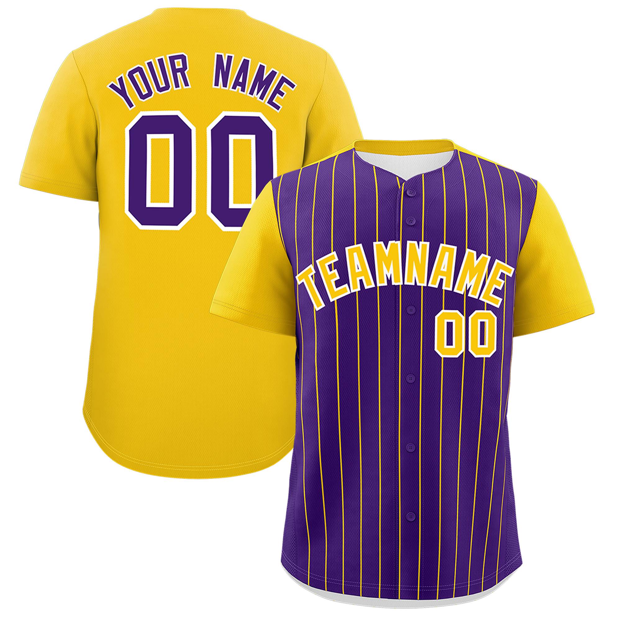 Custom Purple Gold Pinstripe Personalized Two-Tone Authentic Baseball Jersey